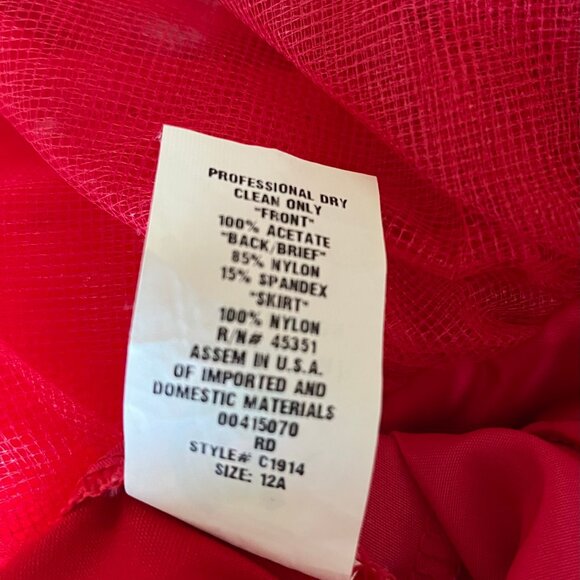 Red dance costume with tutu attached. Size 12A (women's small) - Picture 4 of 4